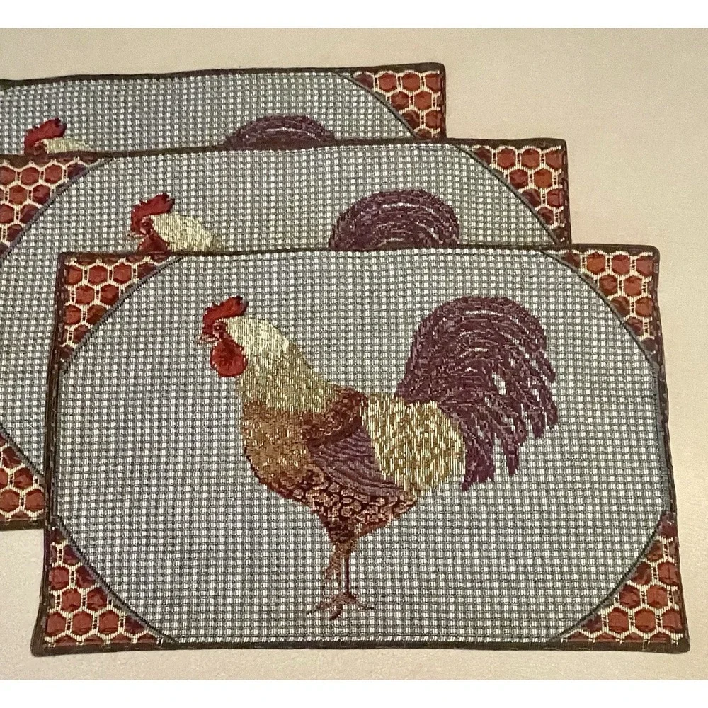 Rooster Tapestry Placemats Set / 4 Kitchen Woven 12